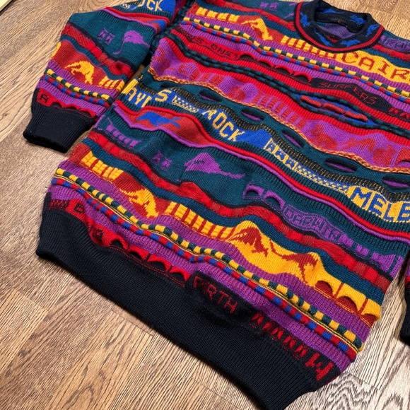 Vintage 90s Emaroo Wool Australia Made 3D Knit Coogi Style Sweater Mens Small - Picture 4 of 8